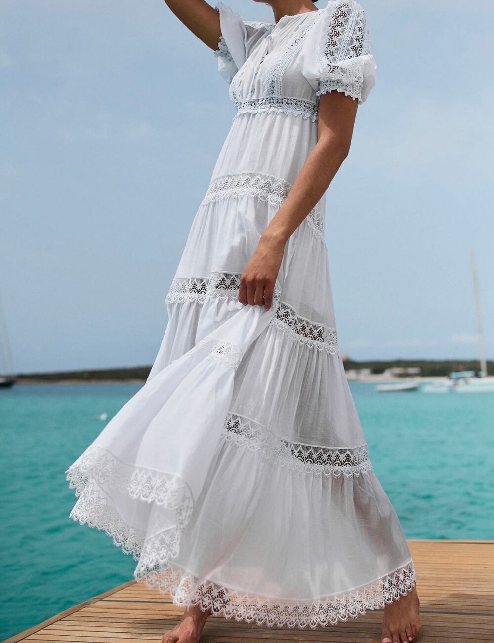 Charo Ruiz Ibiza Maxi White Nadine dress with lace sz M